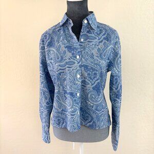 Orvis Womens Carefree Button Down L/S Blouse - Blue/White Paisley - Size 8